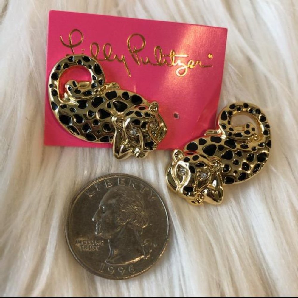 Lilly Pulitzer Leopard Gold Tone Earrings - Picture 3 of 6